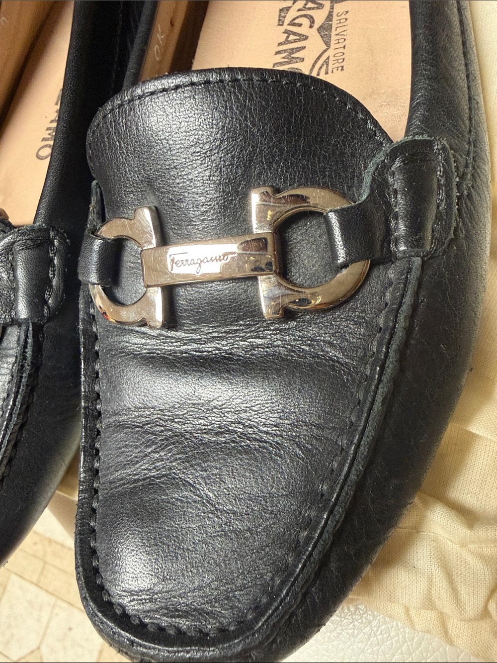 Salvatore Ferragamo Black Leather Bit Loafers with Gold-Tone Hardware - Picture 2 of 12